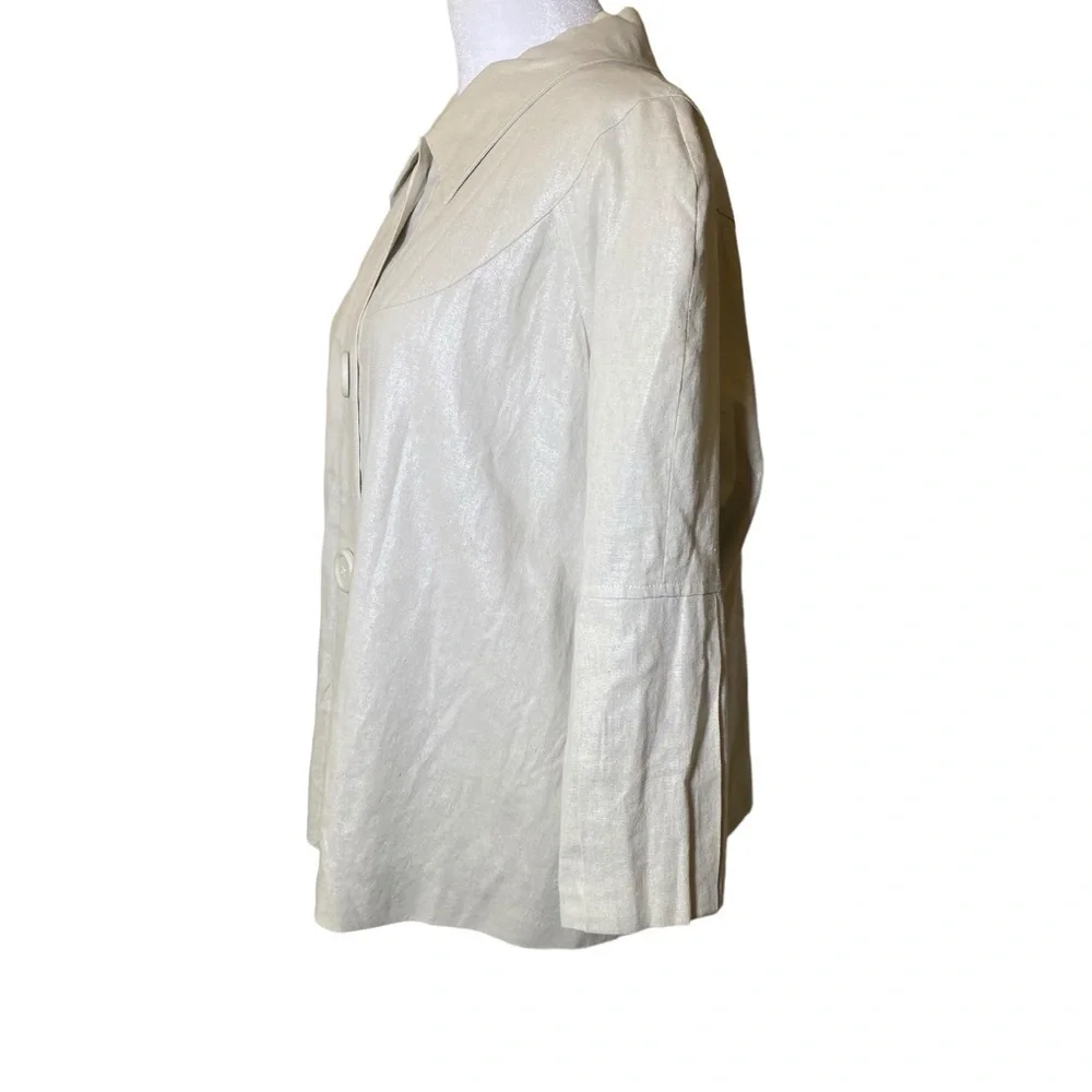 WD-NY women 12 Linen blend 3/4 sleeve Big button Cream Oatmeal blazer jacket
